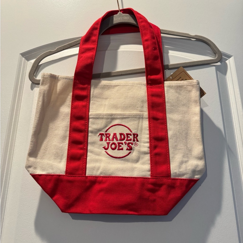 NWT! Trader Joes Mini Canvas Tote Bag Red - Picture 6 of 7